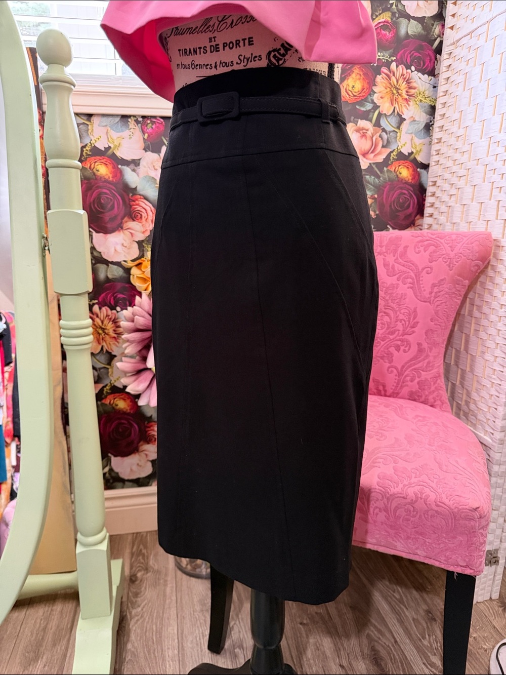 cleo Black High-Waist Pencil Skirt with Slim Waistband - Picture 2 of 16